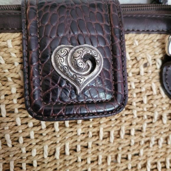 Vintage Brighton Woven Straw & Leather Tote Bag With Heart Clasp - Picture 5 of 7